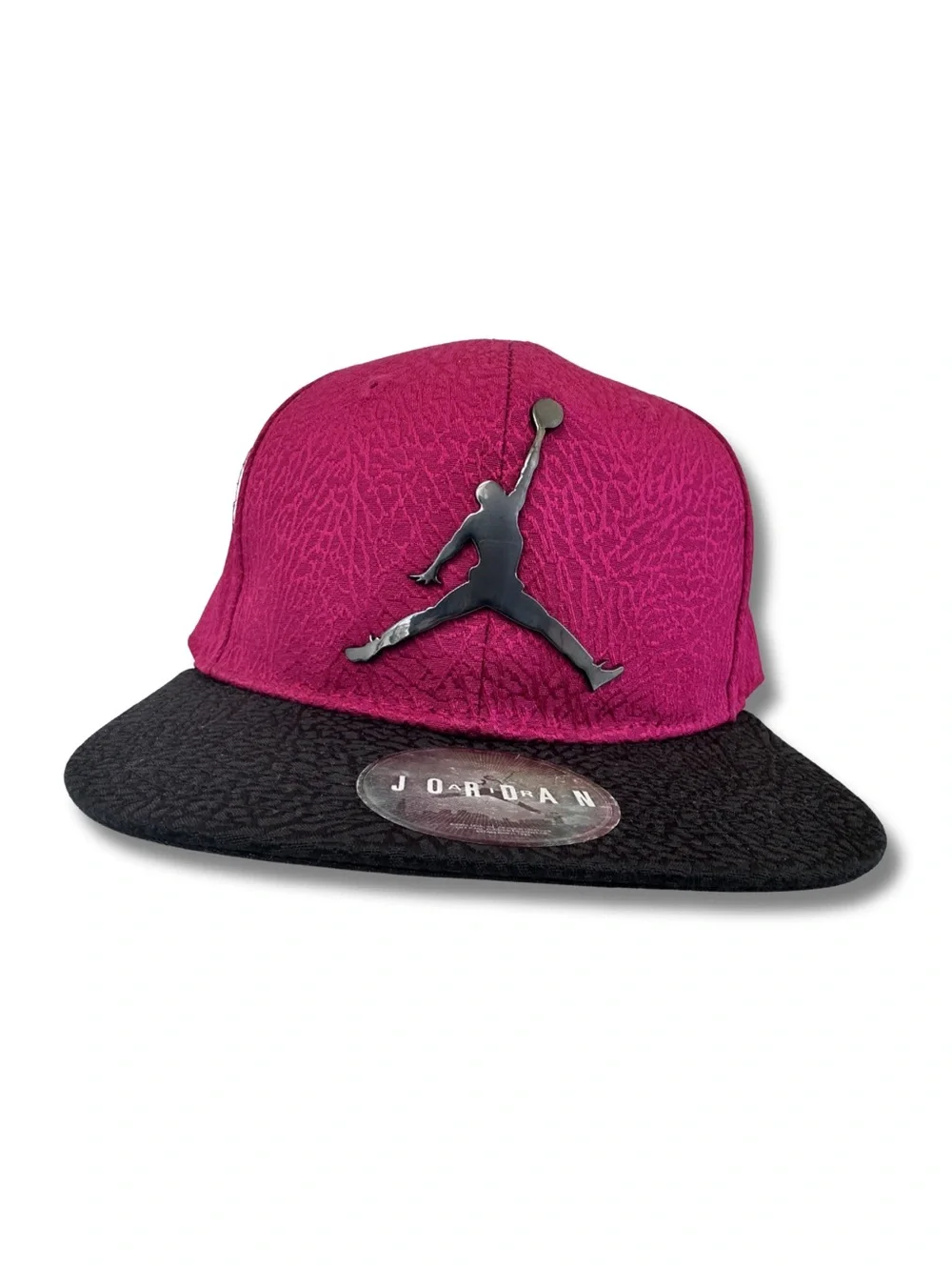 Jordan Snapback Hat in Magenta and Black with Elephant Print
